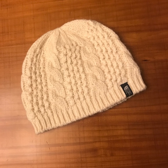 north face cream beanie